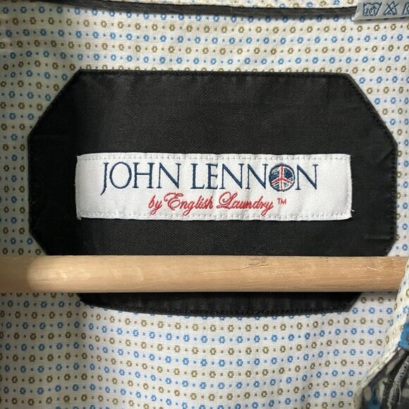 John Lennon English Laundry Shirt Mens L Button Up Blue Paisley Funky Retro - Picture 4 of 7